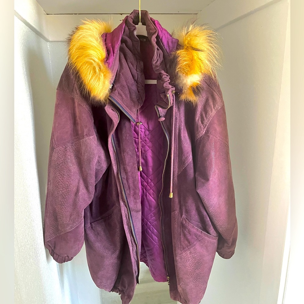 Purple Suede Jacket with removable plush hood